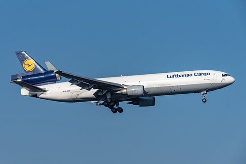 For many aviation enthusiasts an iconic aircraft: the MD-11. An MD-11 of Lufthansa Cargo in landing 