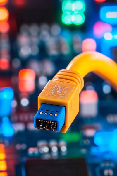 USB cable in front of illuminated background by Poster Art Shop