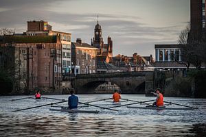 Ruderboote im Abendlicht auf dem Fluss Ouse in York England
