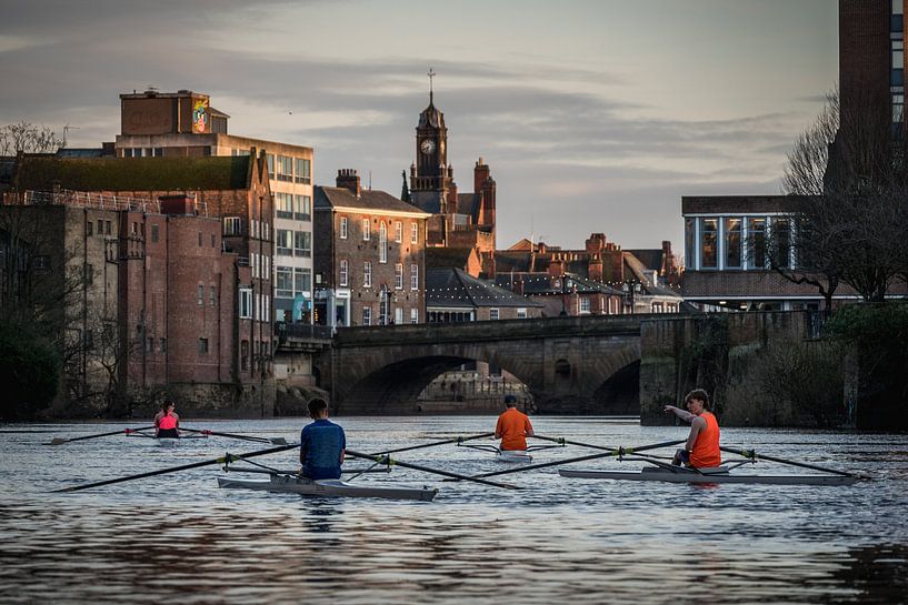 Rowing boats in the evening light on the River Ouse in York England by Jürgen Schmittdiel Photography