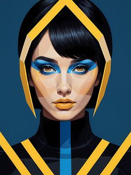 Geometrisch Vrouwenportret Pop Art Mode Geel van 1xMerch