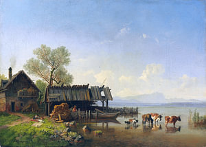 Der Starnberger See mit Blick auf das Wettersteingebirge, HEINRICH BÜRKEL, Um 1850