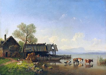 Starnberger See met uitzicht op het Wettersteingebergte, HEINRICH BÜRKEL, rond 1850 van Atelier Liesjes
