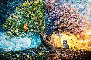 Zauberbaum mit Eule und Eichhörnchen
