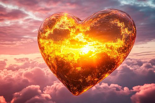 Zwevend gouden hart in wolken