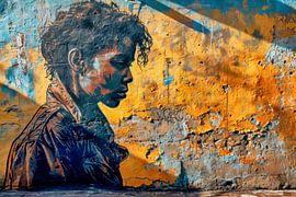 Urban Portrait Woman – Graffiti Painting Orange Blue