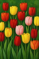 Champ de tulipes colorées en pleine floraison