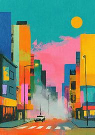 Farbenfrohe Straßenszene in einer modernen Metropole von Niklas Maximilian