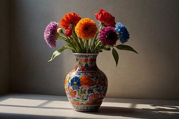 Kleurrijke bloemen in vaas van De Muurdecoratie
