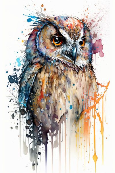 Eule - Aquarell von New Future Art Gallery