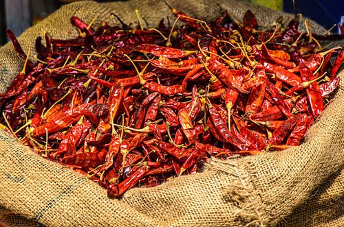 Hete pepers op de markt in Negombo Sri Lanka