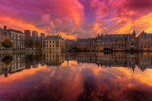 Binnenhof et Mauritshuis lors d'un magnifique coucher de soleil