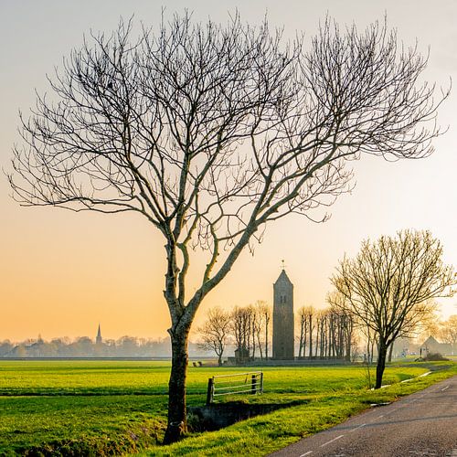 Toren van Skillaerd bij Mantgum, Friesland, Nederland.