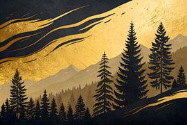 Painting Gold Black | Oblong Painting | Large Painting Living Room by AiArtLand