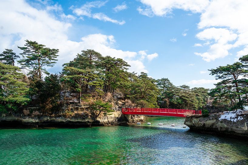 Red bridge in Matsushima by Mickéle Godderis