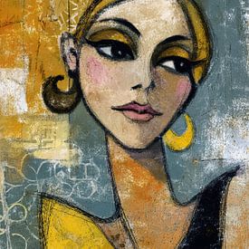 Frau mit Ohrring von Abstraktes Gemälde