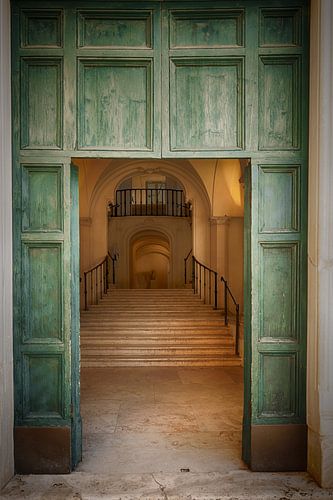 Door in park in front of Colosseum in Rome