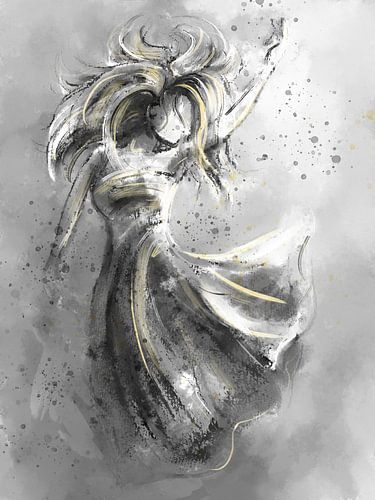 Zwart wit en goud geel - abstract kunstwerk van een danseres
