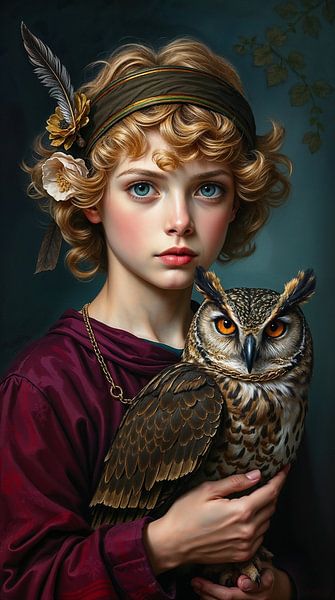 Portrait - Kind mit Eule von Liona Toussaint