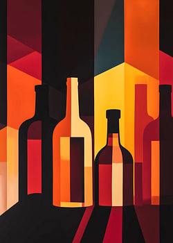 Abstracte wijnflessen in warme kleuren