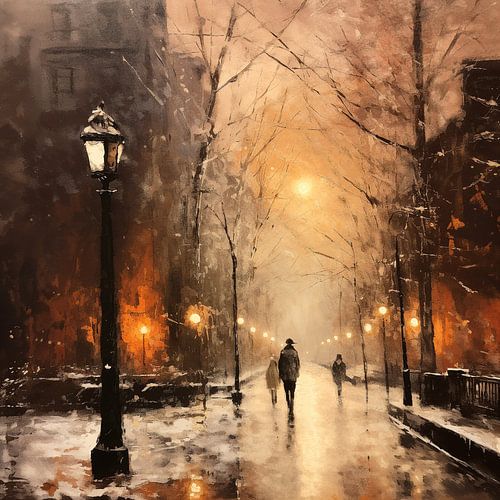 Snowfall in City Glow