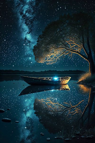 nuit dans le lac magique par haroulita