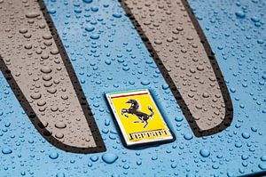 Ferrari badge op een Ferrari 430 Scuderia met regendruppels van Sjoerd van der Wal Fotografie