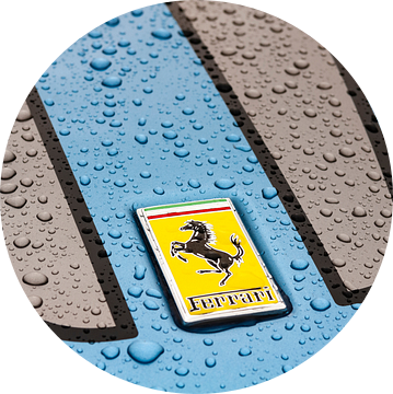 Ferrari badge op een Ferrari 430 Scuderia met regendruppels van Sjoerd van der Wal Fotografie