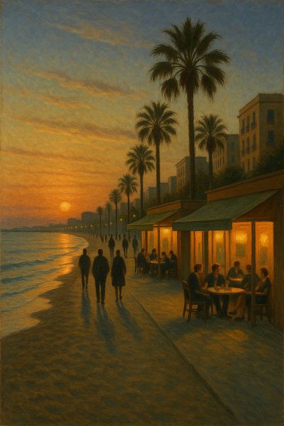 Barceloneta Sunset – Evening Glow by the Mediterranean Shore by Travel Shop