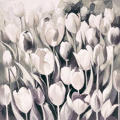 Champ de tulipes aux couleurs neutres