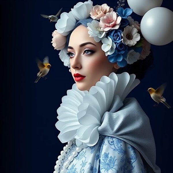 Portrait de femme en bleu de Delft vogue. par J.a Dijkstra