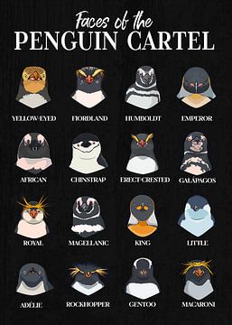 Pinguïnsoorten in een oogopslag - Gezichten van het pinguïnkartel van Pixelbull Design