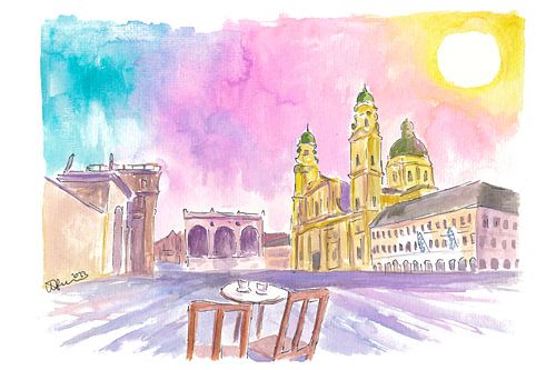 Münchner Odeonsplatz Kaffee und Regenbogensonnenuntergang