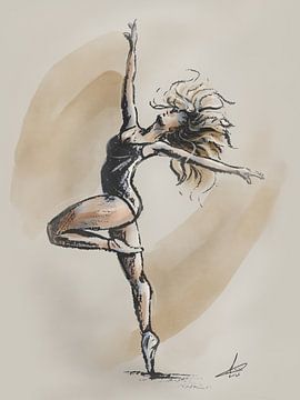 Danse moderne - danseuse dans les tons beige et marron clair sur Emiel de Lange