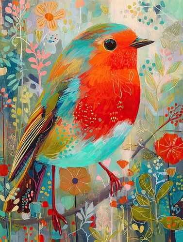 Bird | Orange Breast and Turquoise Head