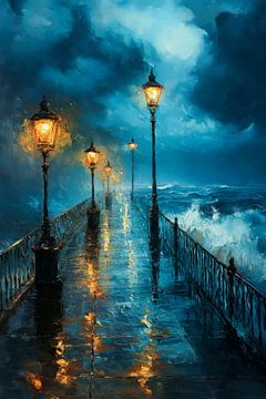 Storm op de pier van Poster Art Shop