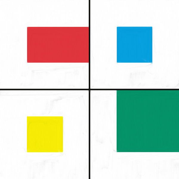 Geometrische vormen in rood blauw geel groen van Maurice Dawson