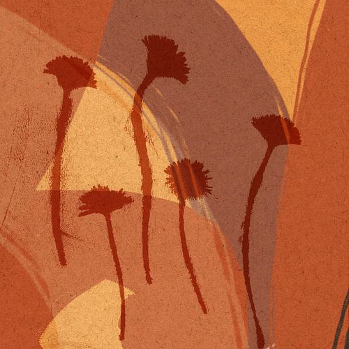 Natuurlijk wonen. Kleurrijke moderne abstracte botanische kunst in roestbruin en terracotta