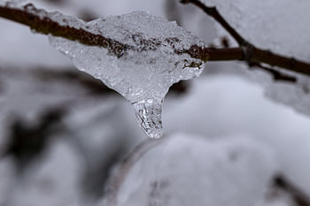 Night frost causes the melting snow to freeze
