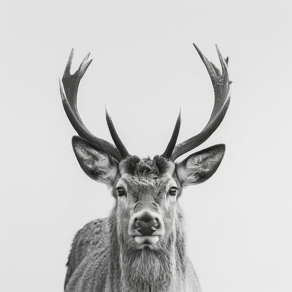 Schwarz-Weiß Hirsch-Porträt von Poster Art Shop