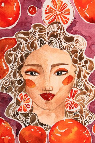 Girl sourounded by oranges