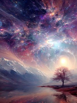 Hemelse nacht boven een rustig meer