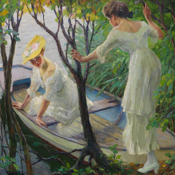 Edward Cucuel, Twee dames in een boot, ca. 1910 van Atelier Liesjes
