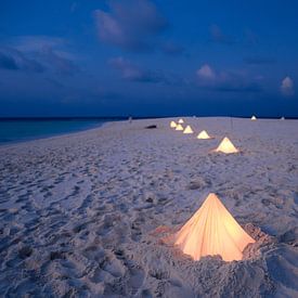 Private wining and dining on a sandbank near Soneva Fushi. van Robert van Hall