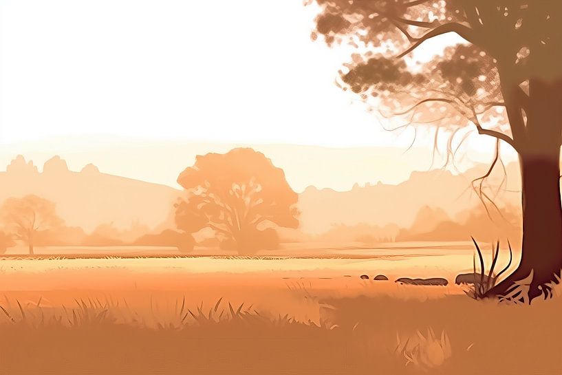 Beige Malerei Harmonische Landschaften | Rest der Natur von Blickfänger Gemälde