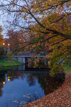 Herbst, Brücke, Bremer Wallanlagen, Bremen, Abend, Dämmerung, Park