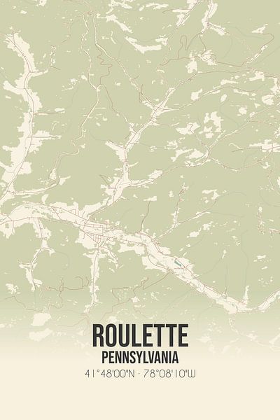 Alte Karte von Roulette (Pennsylvania), USA. von Ortsdrucke