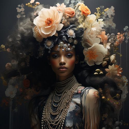 Portrait d'art numérique "Flower girl&quot ;