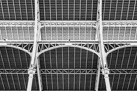 roof construction market hall Mercado Colon modernism Valencia Spain steel black and white by Dieter Walther