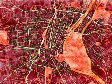 Map of Magdeburg centrum with the style 'Amber Autumn' by Maporia